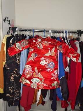 Kids Red Crane and Floral Embroidery Tunic Dress Chinese Qipao Style